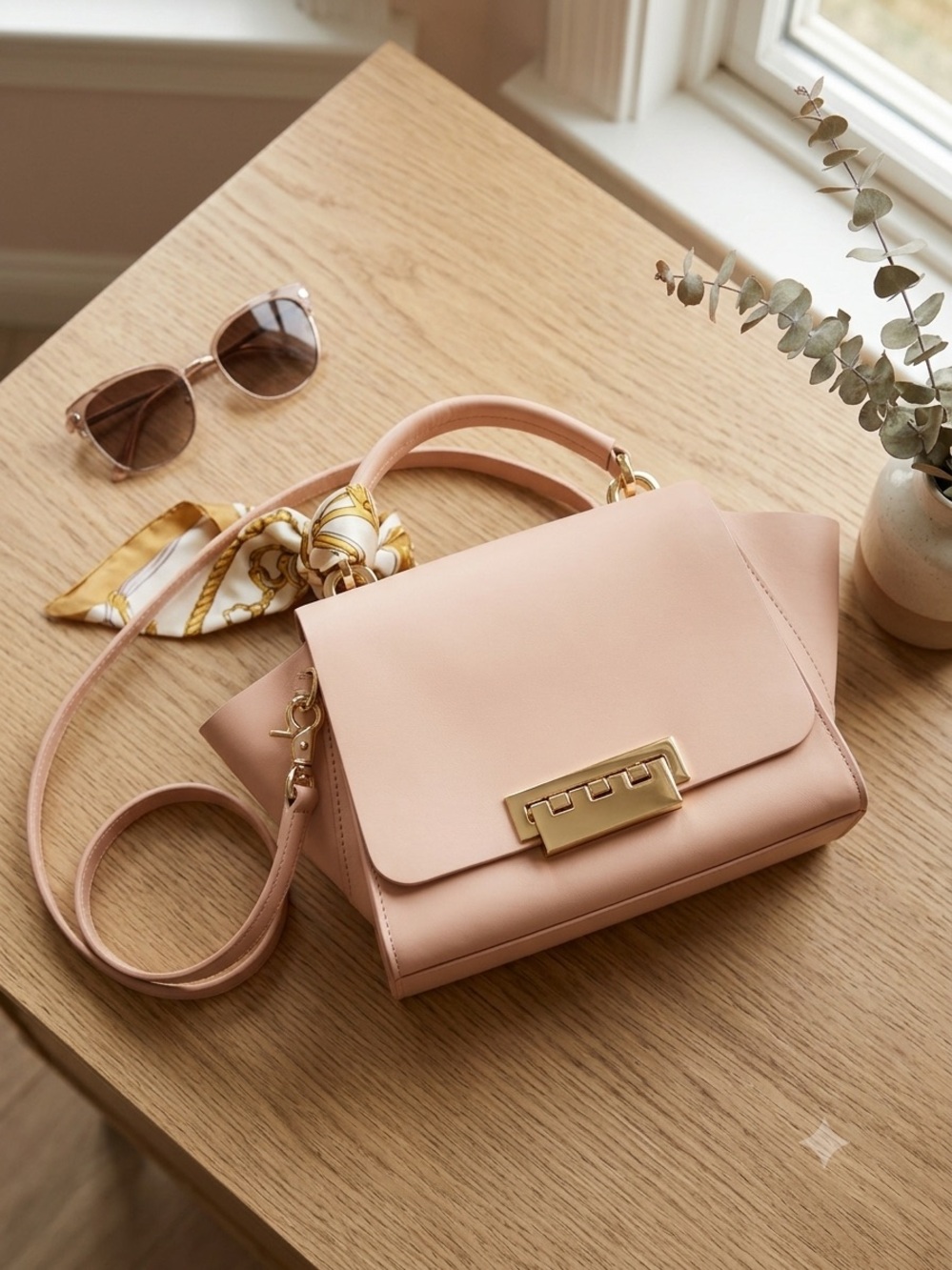 ZAC Zac Posen Eartha Top Handle Crossbody Bag Blush Powder Pink Leather